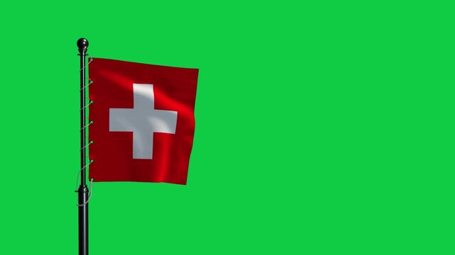 Switzerland National Flag Waving on Green Screen Background 4K Loop Animation