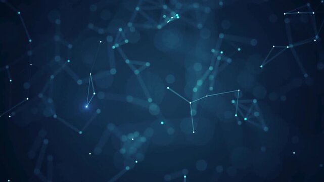 Technology plexus background Abstract blue polygon network wave on dark background. Glowing nodes and connecting lines. animation of connected lines and dots on dark blue background Abstract 4k