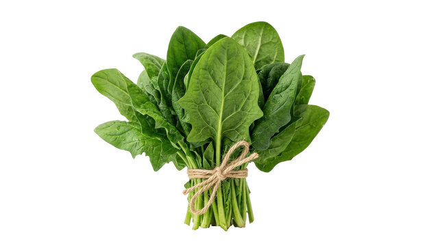 Fresh spinach leaves tied with twine isolated on transparent background cutout