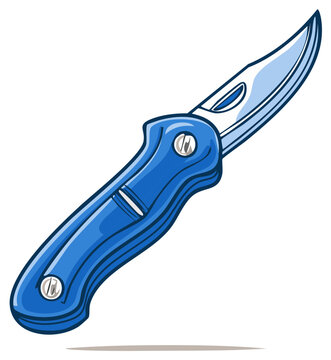 Isolated blue folding pocket knife with a steel blade vector illustration