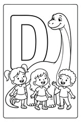 Cute Dinosaur Letter D Coloring Page for Kids. © Anggur