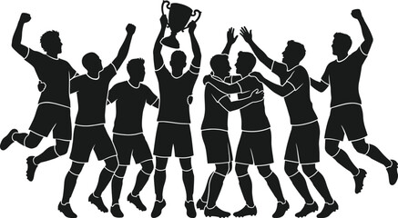 Black silhouettes of soccer players celebrating with trophy © SHOFIQUL