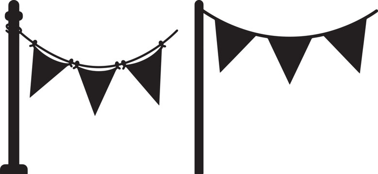 Bunting flags on poles silhouette for decoration.