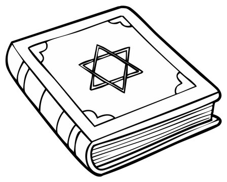 Illustration of a book with Star of David symbol on cover.