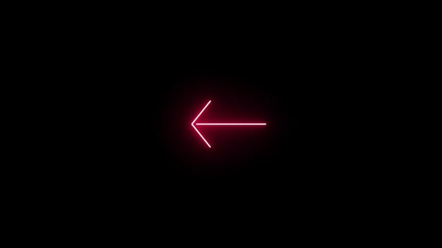 Abstract left direction pointer sign with red light stroke animation on dark screen. 4k