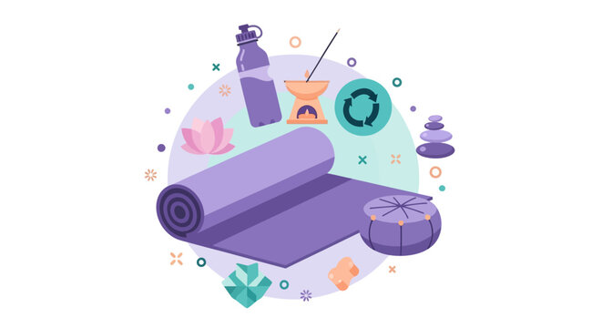 Yoga and Wellness Flat Vector Illustration with Meditation Accessories and Eco-Friendly Concept