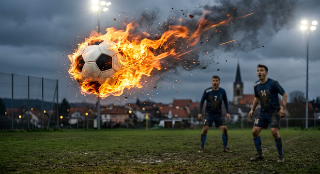 Boule de feu tombe sur terrain de football