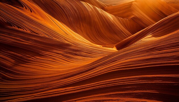 warm layered sandstone like abstract landscape with flowing striations textured ridges and a calm golden glow