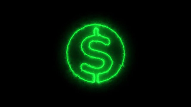 Green Neon Dollar Sign with Electric Ghost Energy Effect 4K Animation