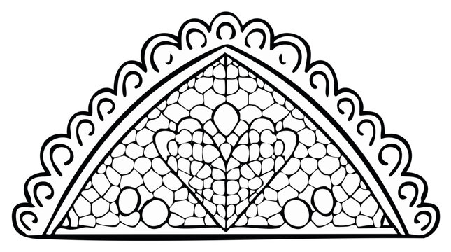 Decorative lace design element in a half-circle shape, elegant pattern for graphic design