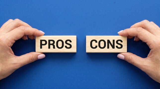 Pros and cons decision making concept with wooden blocks in hands
