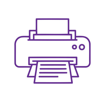 Simple line art of a modern printer producing documents on paper.