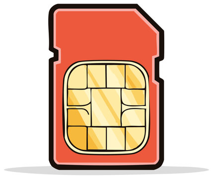 Red SIM card illustration with gold contacts for mobile communication technology and digital connectivity