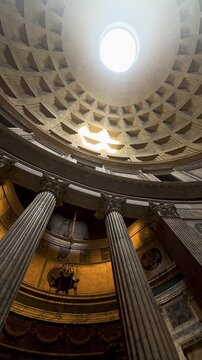 Pantheon Rome interior and exterior with columns dome and oculus