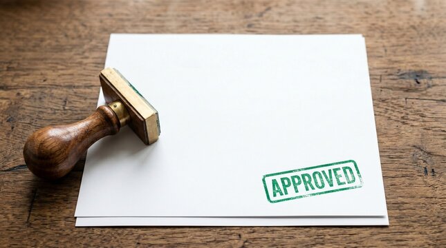 Document paper with the APPROVED imprint and a stamp, approved aplication mockup horizontal business wide banner