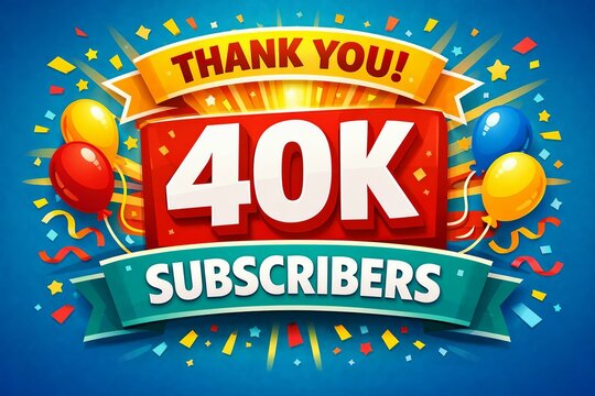 Thank you 40k subscribers celebration banner with colorful confetti and balloons