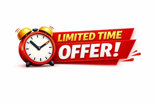 Red alarm clock with limited time offer banner