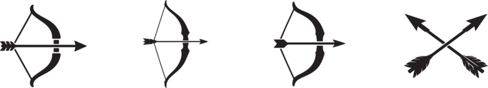 Archery vector set with crossed arrows and bows for sport, hunting, heritage and vintage branding.