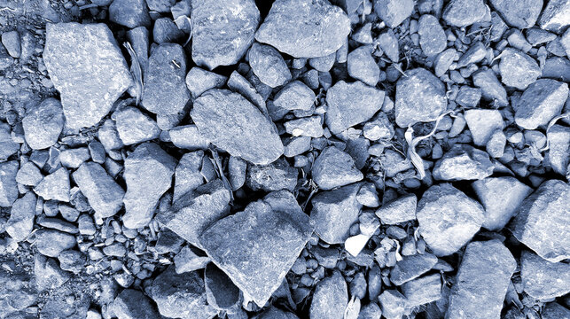 Detailed gray gravel texture featuring crushed stones and rock fragments. Perfect for construction themes, road surfaces, landscaping projects, architecture presentations, texture overlays, background