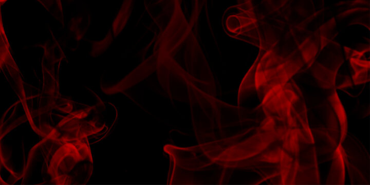 Red smoke on black background, colourful abstract, red fog minimalistic background, soft curves and enchanting flickers of light, abstract red smoke moving on black background.
