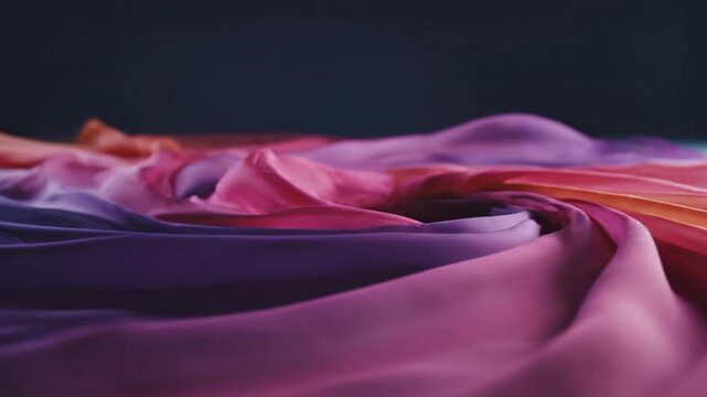 Abstract rippling silk fabric in pink purple and orange
