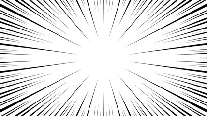 Fototapeta premium Black and white radial speed lines emanating from a central white circle on a white background Keywords: speed lines