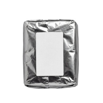 wrapped rectangular package. Folded aluminum foil wrapped object. bolsa de aluminio. empaque 