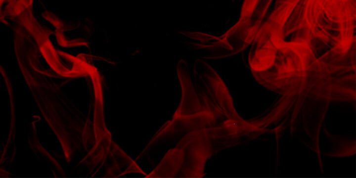 dark red smoke art background, dynamic image of swirling red flames on a black background, fluffy puffs of red smoke and fog on black fire design.