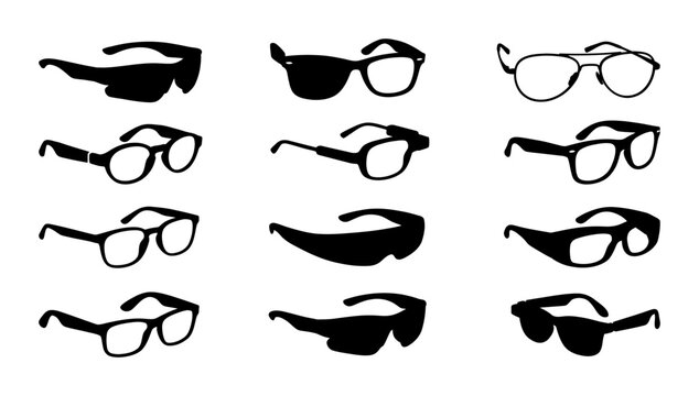 Collection of eyeglasses silhouettes featuring sunglasses, optical frames, eyewear, spectacles, and fashion glasses