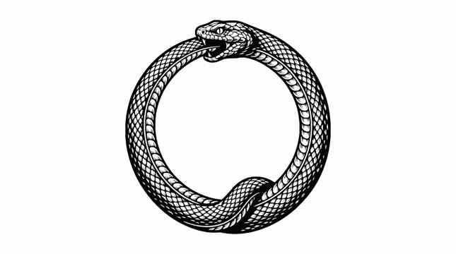Ouroboros snake eating its tail, ancient symbol of infinity, cycle, and rebirth