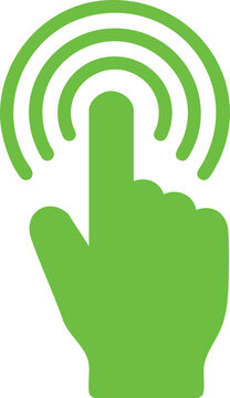 Green hand pointer with white wireless signal above finger
