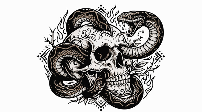 Skull with snake and flames illustration
