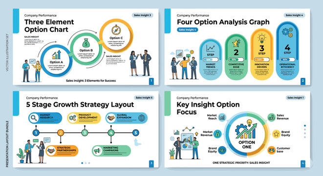 Business strategy presentation slides with charts and growth concepts