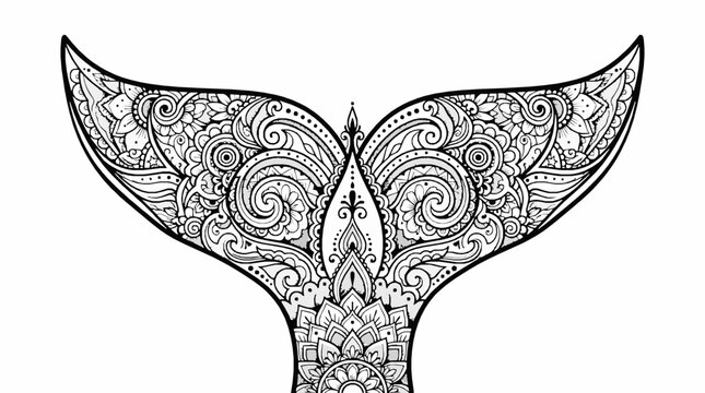 Whale tail with intricate mandala and henna style patterns
