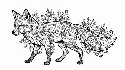Obraz premium Geometric fox illustration with floral elements