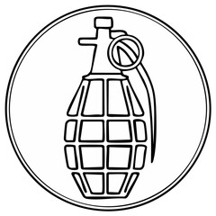 Obraz premium Stylized Illustration of a Grenade in a Circle Emblem Simple Black and White Graphic Icon