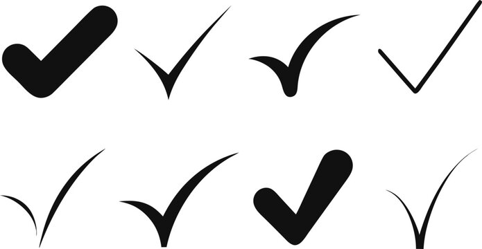 Hand drawn checkmark icon set for task completion and validation concepts in various artistic styles for list design and user interface feedback elements