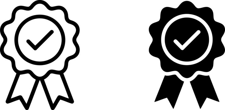 Two of a seal of approval with a checkmark inside a circle and ribbon below on a white background