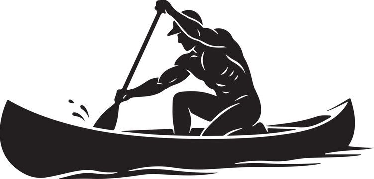 Canadian canoe paddler silhouette on white background.