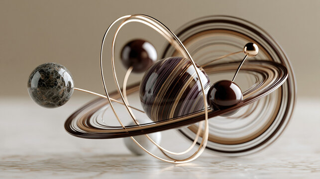 3D Rendering of Abstract Planetary Models in Solar System: Colorful and Futuristic Science Illustration for Education and Research