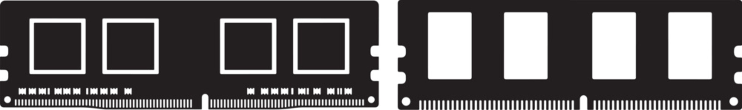 Computer ram memory module stick silhouette vector set with hardware component computer silhouette hardware technology electronics