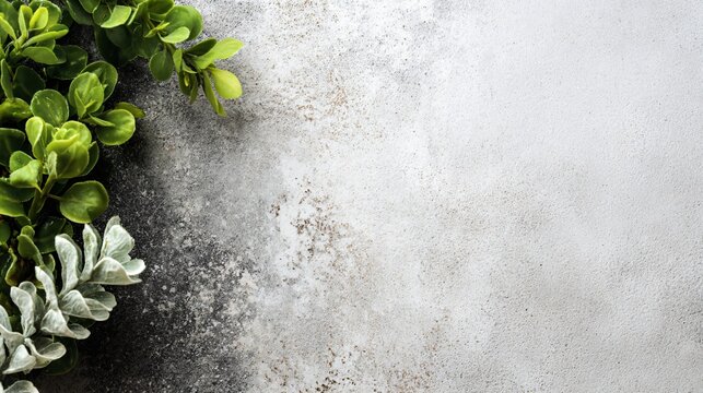 A bright concrete surface with a plant cluster placed along one side forming a soft frame