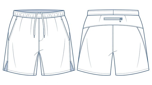 Vector CAD Spec Sheet Men's Running Shorts &ndash; 7 Inch Side Split Drawcord Waistband Flat Lay