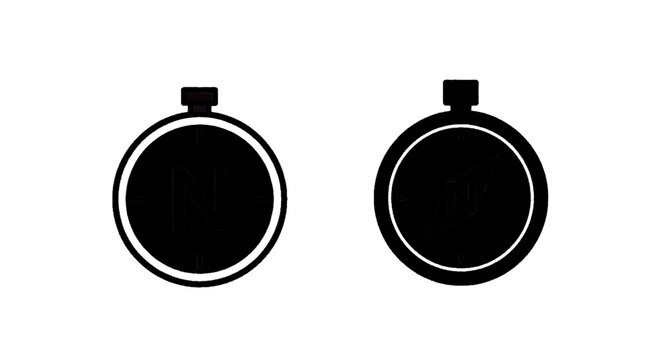 Vector illustration of set of two compass icons, navigation tools for orientation and direction on a transparent background
