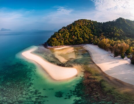 aerial view of tropical island beach ko racha yai thailand beach at low tide