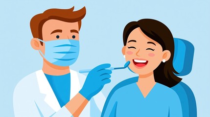 Obraz premium Dentist Performing Routine Dental Checkup on Smiling Patient in Modern Clinic