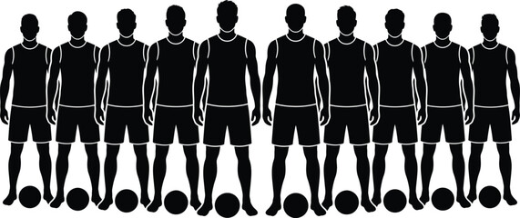 Black silhouettes of soccer players standing with balls © NasimaAktar
