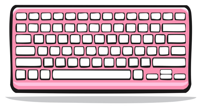 Cartoon-style illustration of a pink computer keyboard, perfect for design and technology concepts.