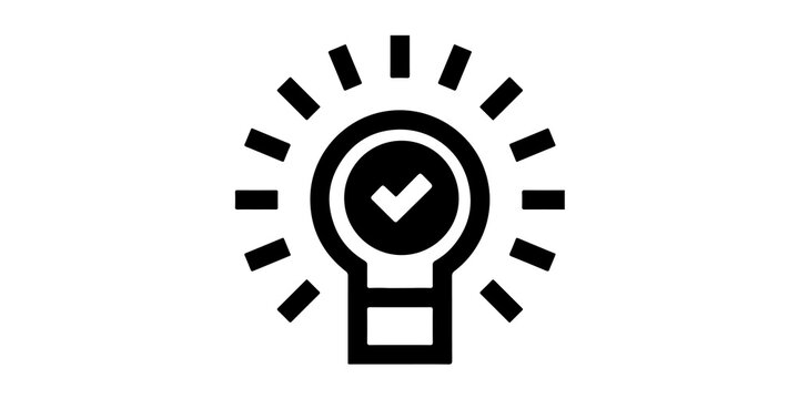 A glowing light bulb icon with a checkmark, showing a proven idea or solution.