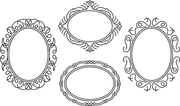 Set of four vintage elegant ornamental oval frames isolated on transparent background for wedding invitation card designs. Vector Illustration